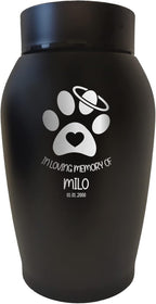 Personalized Custom Small Keepsake Urn Engraved with Pet Name, Date and Cat Design - 5.2" Black Powder Coated Steel Cremation Urn for Cat Ashes | 12-16 lb Capacity, Paws with Heart and Halo