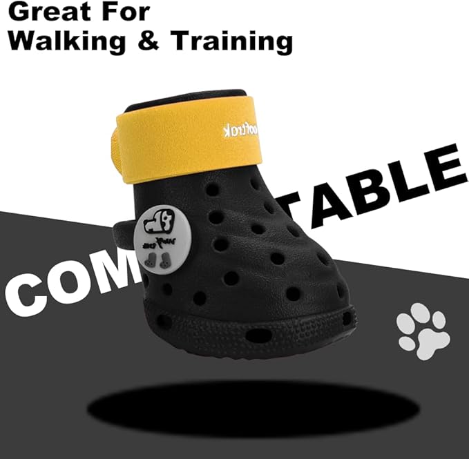 Dog Shoes Breathable Dog Shoe for Hot Pavement, Dog Booties and Paw Protectors, Non-Slip Waterproof Dog Sandals Boots (Black+Yellow, S: (2.3’’x1.8'')(L*W))