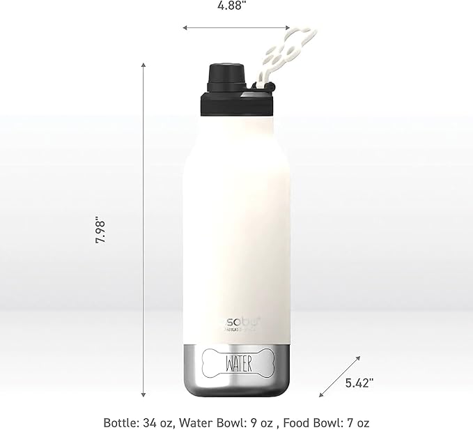 asobu Dog Barky Bottle – Insulated Stainless Steel Water Bottle with 2 Removable Dog Bowls for Food, Treats & Water – Pet-Friendly Travel Bottle for Hiking, Road Trips & Outdoor Adventures