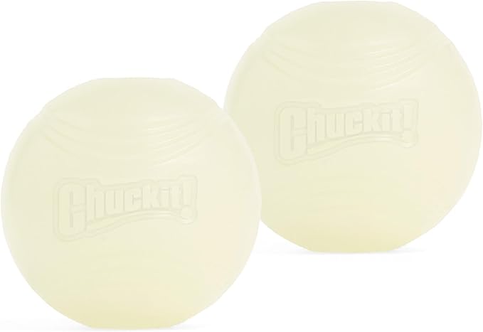 Chuckit! Glow in the Dark Bouncy Balls - Ball for Dogs, Chuckit Dog Toy, Max Glow Balls - Medium, 2.5 Inch Pack of 2