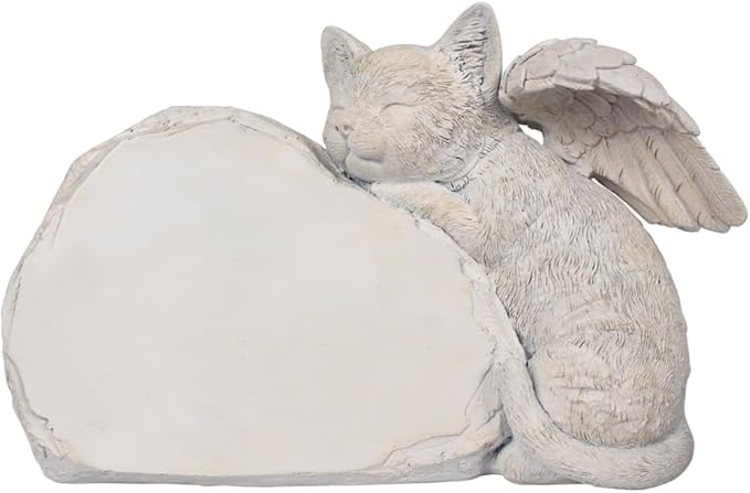Personalized Cat Angel Memorial Garden Statue- Engraved Pet Cat Grave Marker Stone -Customizable Pet Memorial Gift with Any Word.