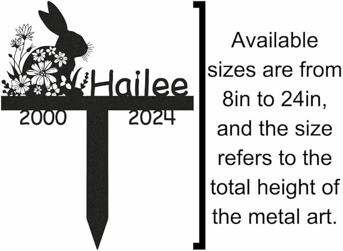 Custom Rabbit Memorial Garden Stake, Personalized Pet Plaque, Metal Engraved Sign with Stake, 8 Inches, Black