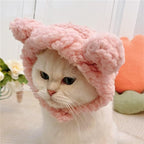 JOICEE Cute Cat Costume Warm Bear Hat Adjustable Soft Small Pet Headwear for Puppy Dog (Pink)