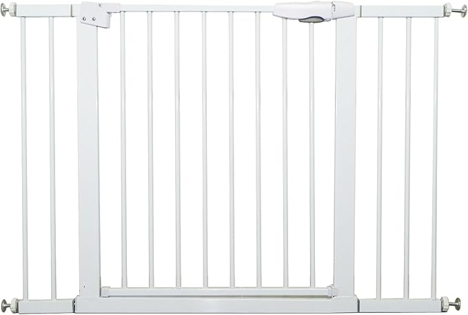 115“-134.6" Wide Baby Gate for Stairs, Mom's Choice Awards Winner-Self Closing Dog Gate Indoor for Doorways, No Drilling Pressure Mounted Pet Gates for Kids, Easy Walk Through Safety Gate, White.