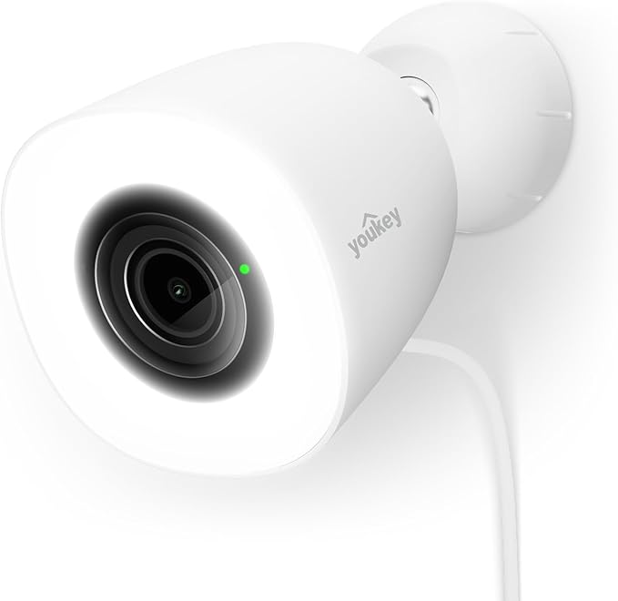 youkey 4K Wired Security Camera Outdoor, F1.0 Color24 Night Vision, Plug-in Cameras for Home Security Outside, 24/7 Continuous Recording, 130°FOV, 2.4/5GHz WiFi 6, Bluetooth Pairing, No Monthly Fees