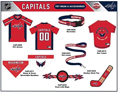 Pets First Tough Rubber Dog & Cat Puck Toy - NHL Washington Capitals Heavy-Duty Rope Tug for Dogs & Cats