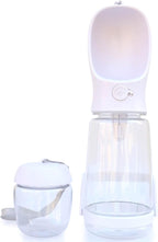 Dog Water Bottle with Food Container Holder, Travel Puppy Drinking Bowl, Portable Pet Water Dispenser, Patented Design, Food Grade Plastic 19 oz Water Bottle+100g Snack cans