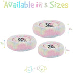 Friends Forever Donut Dog Bed Faux Fur Fluffy Calming Sofa For Medium Dogs, Soft & Plush Anti Anxiety Pet Couch For Dogs, Machine Washable Coco Pet Bed with Non-Slip Bottom, 30"x30"x7" Rainbow