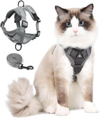 Cat Harness and Leash Set, Upgraded Escape Proof Adjustable Vest with Lead for Kitten Puppy Outdoor Walking, Soft Breathable Mesh Jacket with Reflective Strips for Dark Night, M, Gray