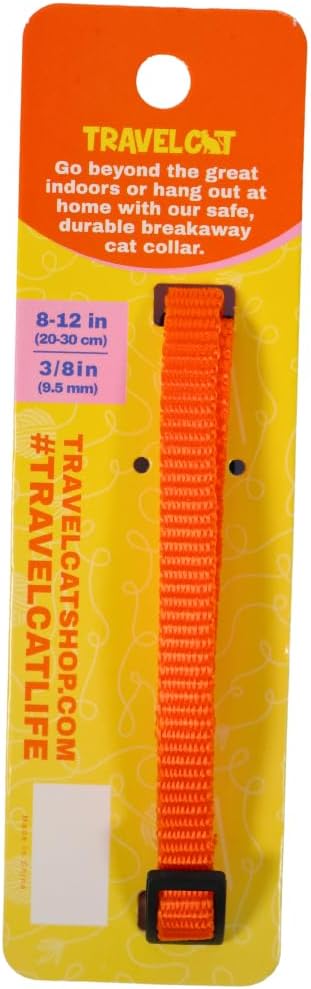 Travel Cat Breakaway Cat Collar - Orange Adjustable Cute Katty Collar with Quick Release Safety Buckle for Boy and Girl - Nylon 8-13 inch Length Kitten Collar with Metal D-Ring, Machine Washable
