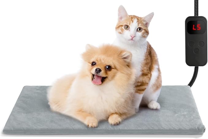 Outdoor Pet Heating Pad for Cat & Dog, Indoor Warming Heated Mat Pad, Adjustable Waterproof Heated Dog Cat Bed with 6 Temperature & 5 Timers Set Auto Off, Pet Heater Warmer Blanket