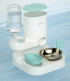 Automatic Cat Feeder & Water Dispenser - Dual Container for Dry/Wet Food, Two-in-One Upgraded Gravity Feeder and Water Dispenser Combo Set for Cats and Dogs.(Yellow)