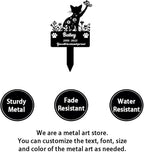 Custom Pet Cat Memorial Grave Marker, Personalized Flowers Cat Memorial Grave Marker Metal Art Cat Remembrance Loss Gift, Customized Butterfly Cat Memorial Engraved Sign with Stake