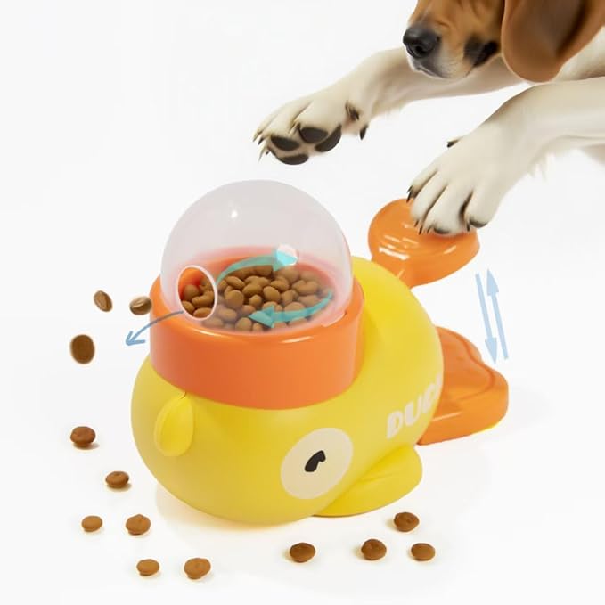 Interactive Dog Slow Feeder Puzzle Toy Durable Duck Shaped Design for Small Medium Dogs Promotes IQ Training Fun Mealtime Feeding Solution Interactive Pet Feeder（Yellow）
