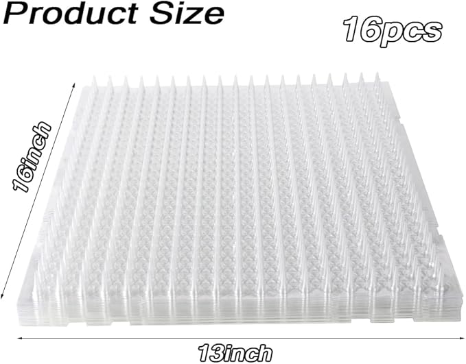 16PCS Cat Spike Mat Outdoor Indoor Cat Deterrent Scat Mat Keep Cats/Dogs Off Counter Pet Deterrent Training Mats Plastic Mats with Spikes (18.3 Sq.ft,16" x 13"