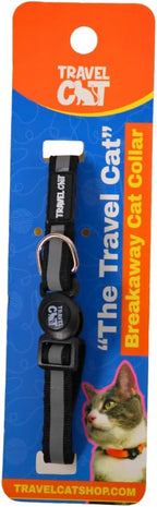 Travel Cat Breakaway Cat Collar - Black Adjustable Cute Cat Collar with Quick Release Safety Buckle for Boy and Girl Cat - Nylon 8-13 inch Length Kitten Collar with Metal D-Ring, Machine Washable