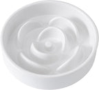 6'' Ceramic Slow Feeder Dog Bowls - Petal Shape Modern Dog Food Dish for Cats and Small Breed Dogs, Puzzle Maze Bowl to Slow Down Eating, Anti-Gulping, Dishwasher & Microwave Safe, White