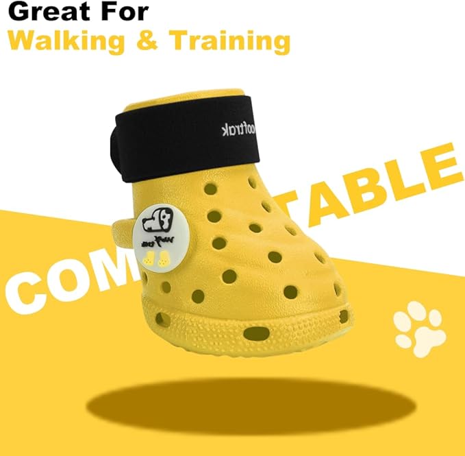 Dog Shoes Breathable Dog Shoe for Hot Pavement, Dog Booties and Paw Protectors, Non-Slip Waterproof Dog Sandals Boots (Yellow+Black, M: (2.6’’x2.3'')(L*W))