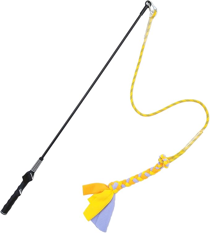 Dewonch Flirt Pole Dog Toys for Training & Exercise,Durable Teaser Stick with Fleece Rope Lure for Medium & Large Pets to Fetch Chase Pull and Tug of War (Yellow, POLE-39.5 inches)