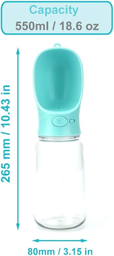 550 ml / 18.6 oz Portable Dog Water Bottle, Water Bottle with Drinking Feeder for Dogs, Water Dispenser for Dogs in Walking, Hiking & Traveling (Green)