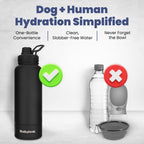 Dog Water Bottle for Dog Lovers - 32 oz Stainless Steel Double Wall Insulated Water Bottle with 8 oz Detachable Bowl on Bottom - Gift for Doggy Mom & Dad for Hiking, Walks, Travel - Black