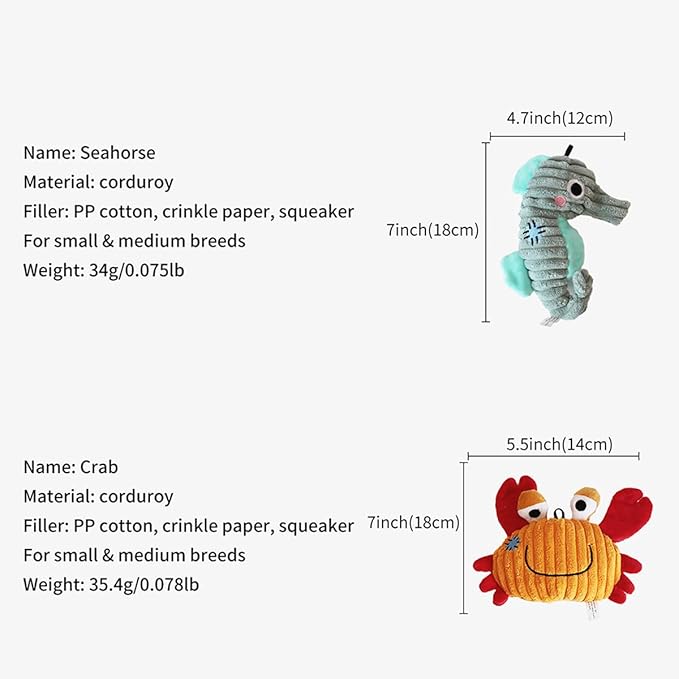 Dog Plush Toy for Small and Medium Dogs, Satisfy Dog's Natural Hunting Instinct, Squeaky Dog Toys for Indoor, Crinkle Sound Paper (2 Pack)