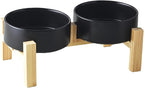 Elevated Ceramic Dog Bowl Set - Raised Dog Bowls with Non Slip Bamboo Stand, Food and Water Bowl Set for Kitty, Cats and Toy Breed Dogs, Pet Bowls, Weighted Dogs Dishes (5.1'', 2*16OZ, Black)
