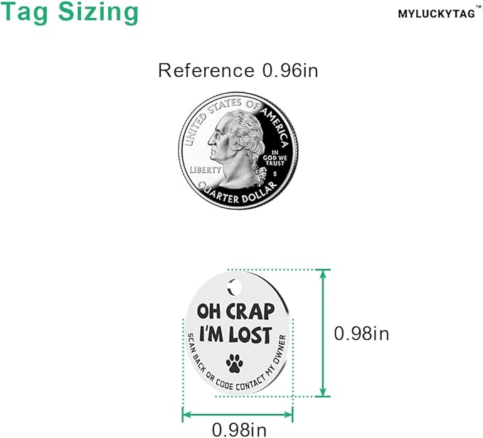 MYLUCKYTAG Stainless Steel QR Code Cat Tags - Pet Online Profile - Scan QR, Receive Instant Pet Location Alert Email