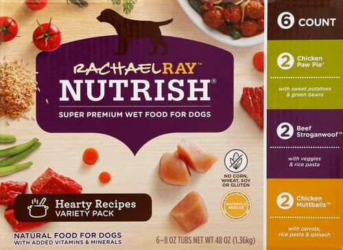 Rachael Ray Nutrish Wet Dog Food Variety Pack Hearty Recipes, 6-8 oz. Tubs, 2 Count