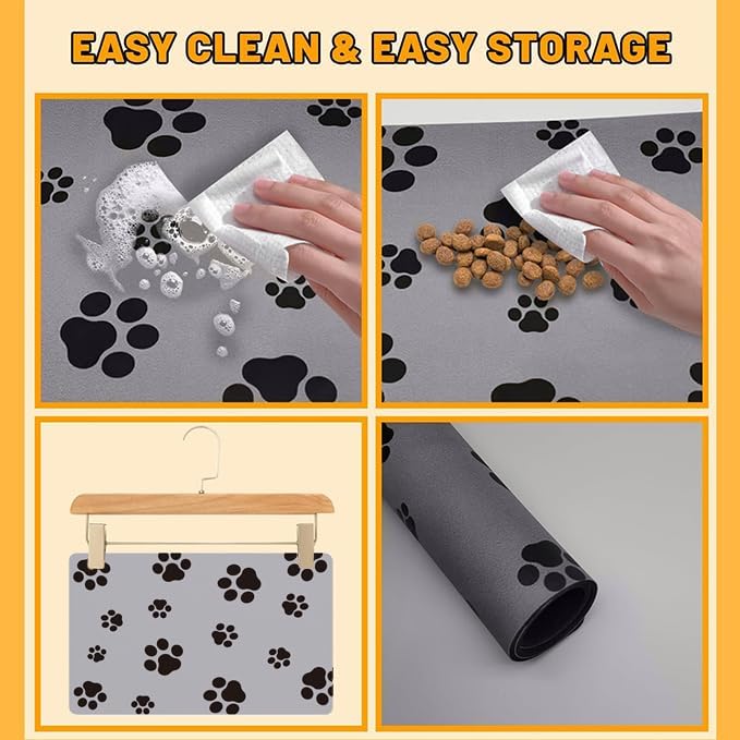18×30in Pet Feeding Mat Dog Cat Food Mat for Floors Waterproof Food and Water Bowl Mats for Indoor Absorbent Non-Slip Dog Food Mat Quick Dry Pet Food Mats Light Gray