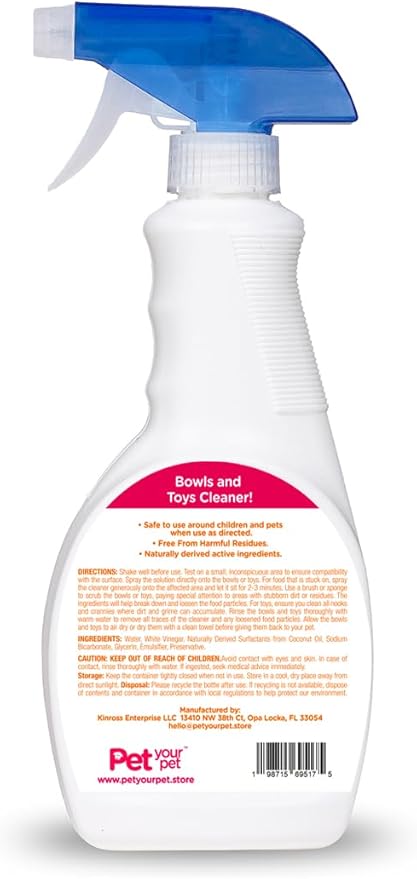 Dog Bowls and Toys Cleaner – Cleaning Spray for Pet’s Toys & Bowls with Plant-Derived Ingredients – Multipurpose Spray for Clean Products - Indoor/Outdoor Dog Lovers Essentials