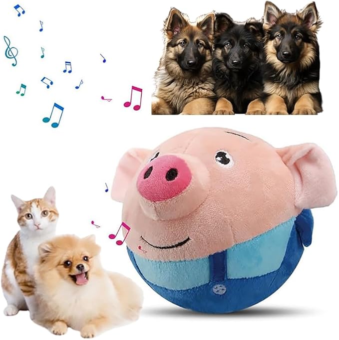 HISKI Active Moving Pet Plush Toy, 2024 Interactive Dog Toys Talking Moving Dog Ball Toy Washable Cartoon Pig Plush Sound Electronic Herding Ball for Dogs Shake Bounce Boredom Toys for Dog, Cats