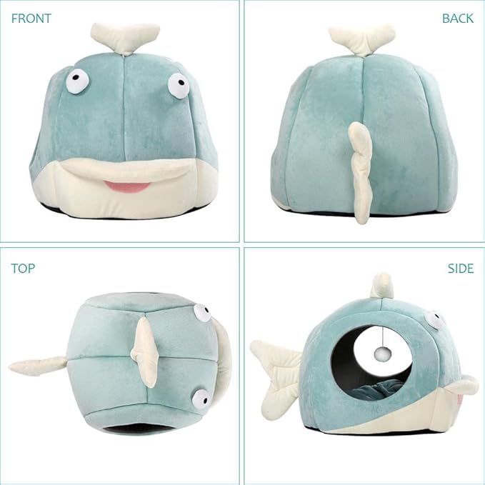 Lcybem Cat Beds for Indoor Cats - Cat Bed Cave with Removable Washable Cushioned Pillow, Calming Cozy Soft Cat Cave, Cute Friendly Dolphin Cat Houses for Indoor Cats No Deformation Pet Bed, M