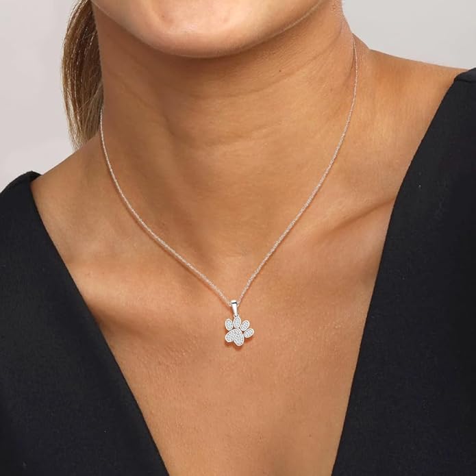 Diamond2Deal 10K Solid Gold Diamond Dog Paw Print Pendant Rope Chain Necklace 18inch (1/8Ct/ I2,H-I)