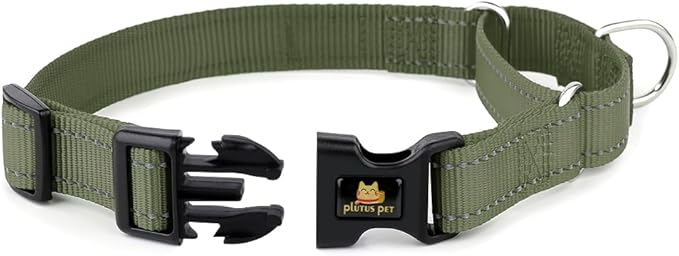 PLUTUS PET Reflective Martingale Collar with Quick Snap Buckle,No Pull Dog Choker Collar for Small Medium Large Dogs, M, Ranger Green