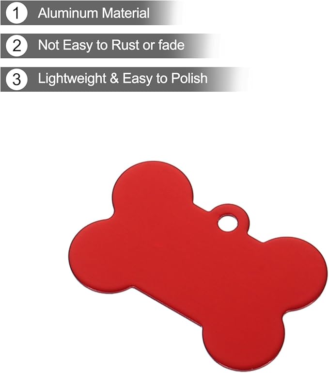 MECCANIXITY Bone Shaped Dog Tag Pet ID Tags, 38mmx25mm/1.5" x1 Metal Red Blank Dog Tags Cat Tags with Ring for Dog Cat, Pendant Crafts, Pack of 30