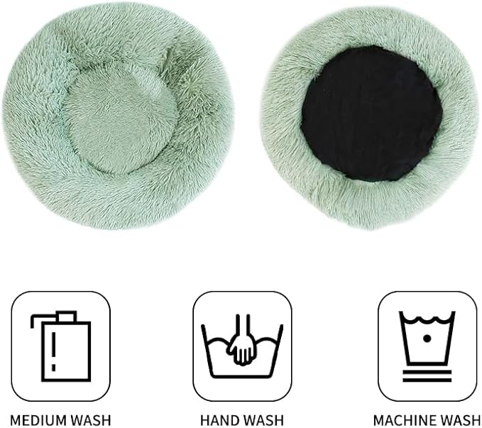 Cat Beds for Indoor Cats - Cat Bed Washable 20/24 inches, Dog Beds for Small Medium Dogs, Anti Anxiety Round Fluffy Plush Faux Fur Cat Bed, Thick Bottom (Green, Medium)