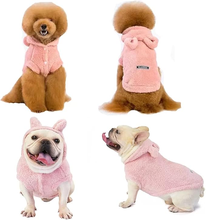 Easter Dog & Cat Outfit - Bunny Ears Hoodies, Fleece Puppy Clothes, Warm Dog Sweatshirt & Cat Costume (Large, Pink)