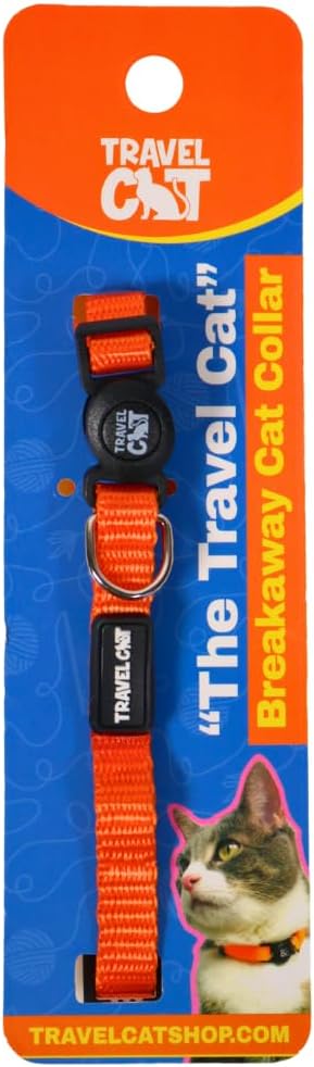 Travel Cat Breakaway Cat Collar - Orange Adjustable Cute Katty Collar with Quick Release Safety Buckle for Boy and Girl - Nylon 8-13 inch Length Kitten Collar with Metal D-Ring, Machine Washable