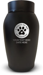 Personalized Custom Small Keepsake Urn Engraved with Pet Name, Date and Cat Design - 5.2" Black Powder Coated Steel Cremation Urn for Cat Ashes | 12-16 lb Capacity, Typography + Cat Paw