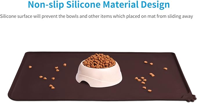 AUDWUD Silicone Waterproof Pet Feeding Mats,Anti Slip Bowl Pad, Dog Mat for Food and Water