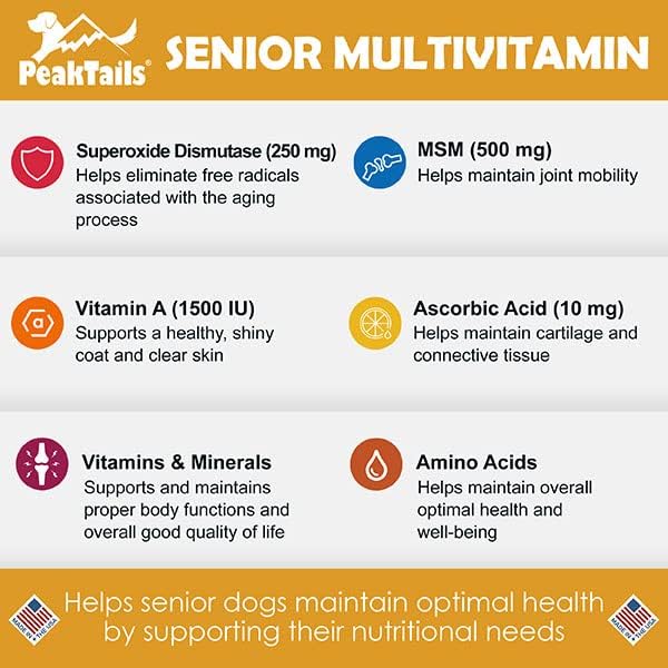 Senior Multivitamin for Dogs – 150 Tablets with MSM, Superoxide Dismutase, Vitamin C & 19 Essential Nutrients – Supports Joint Health & Overall Wellness