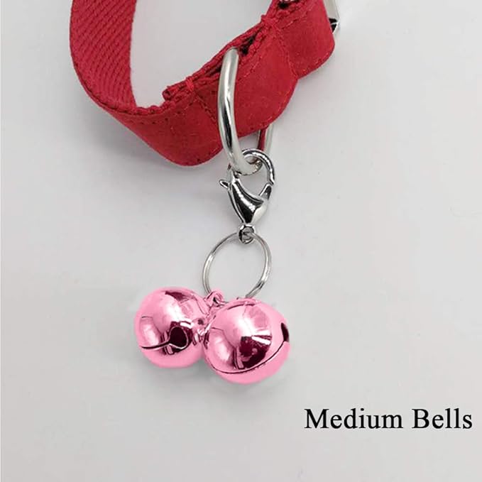 4 Sets Cat Bell for Dog Collar Charm Training Pet Pendant Accessories with 2 Pack Stainless Steel Dog Tag Clips(2 Medium Pink)