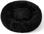 Cat Beds for Indoor Cats, Dog Bed, Cat Bed, Machine Washable, Fluffy Round Pet Bed Non-Slip, Autumn and Winter Warmth, Cuddler Cushion Self Warming (Black, 20 inch)