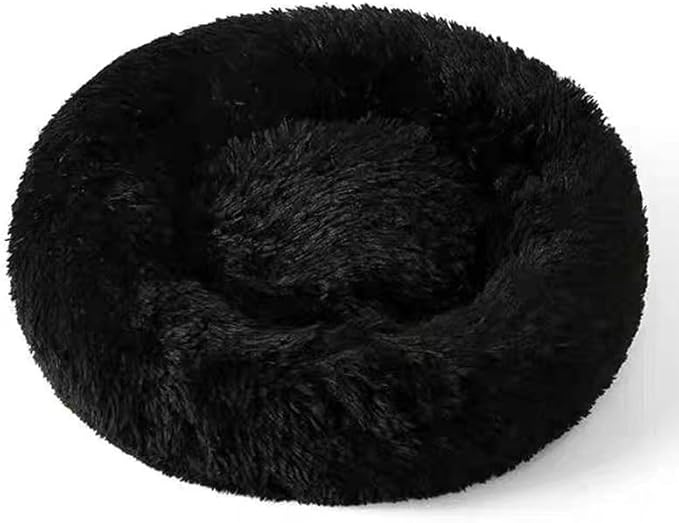 Cat Beds for Indoor Cats, Dog Bed, Cat Bed, Machine Washable, Fluffy Round Pet Bed Non-Slip, Autumn and Winter Warmth, Cuddler Cushion Self Warming (Black, 48 inch)
