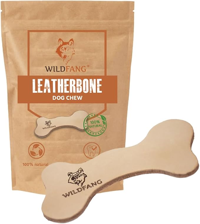 Wildfang® Leather Dog Toy, Large - Leather Bone for Teething Dog, Dental Toys for Puppies, Training for Chewing Muscles, Puppy Chew Bones for Light or Medium Chewers (for Dogs Over 33 lbs), Pack of 1