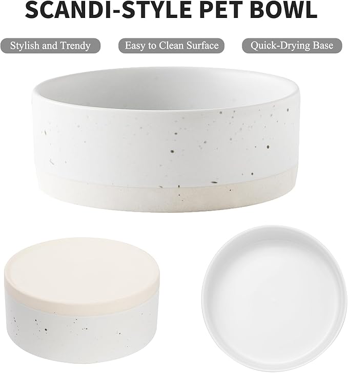 Oslo Ceramic Dog Bowl - 6'' Dog Food Water Bowl for Medium and Large Dogs, Heavy Duty Non-slip Dog Dish, Modern Scandi-Style Stoneware Pet Feeder Bowl, Dishwasher Safe (30Oz, White)