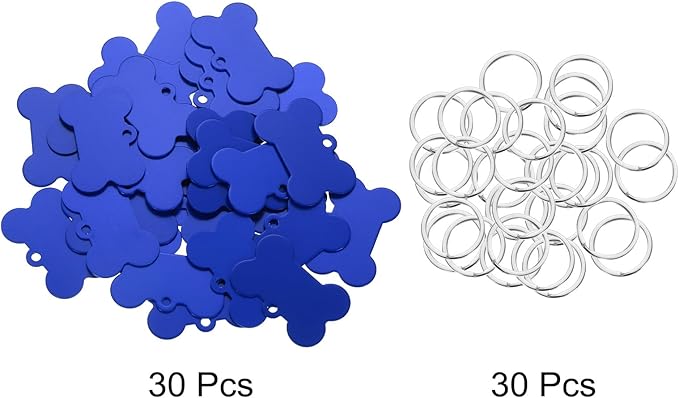 MECCANIXITY Bone Shaped Dog Tag Pet ID Tags, 38mmx25mm/1.5" x1 Metal Blue Blank Dog Tags Cat Tags with Ring for Dog Cat, Pendant Crafts, Pack of 30