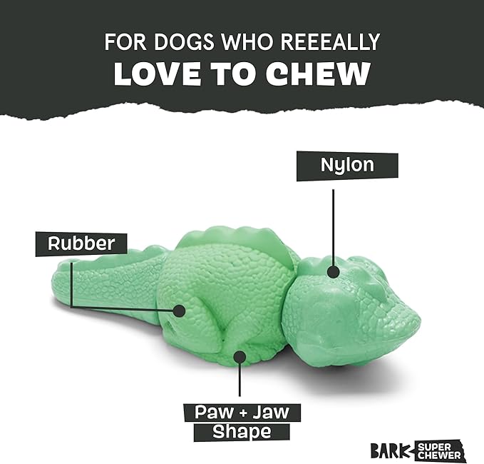 Barkbox Super Chewer Tough Dog Chew Toys for Aggressive Chewers, Dental Stimulating (Iguana - Large)