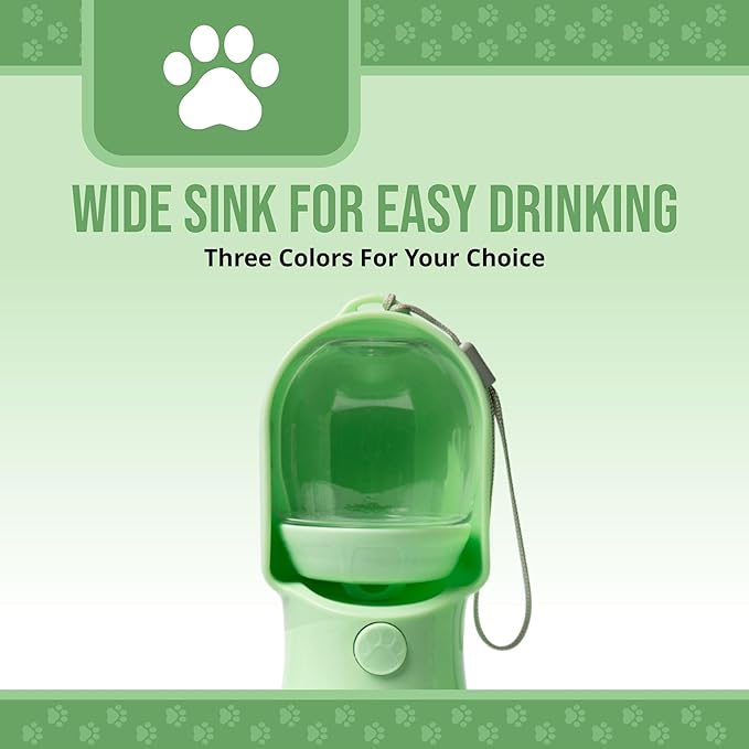 Leak Proof Portable Dog Water Bottle with Bowl – Travel Pet Water Dispenser for Walking & Hiking – Food Grade Plastic – Choose from 3 Colors (Green, 320 ml)